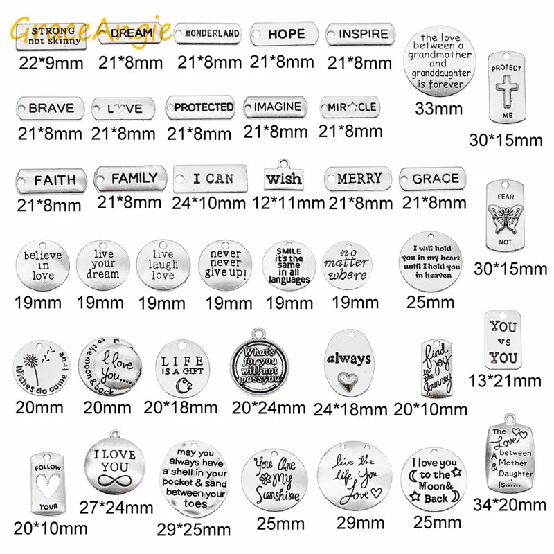 GraceAngie 20 штук смешанные метка из сплава вдохновение слова шармы Алфавит ювелирные