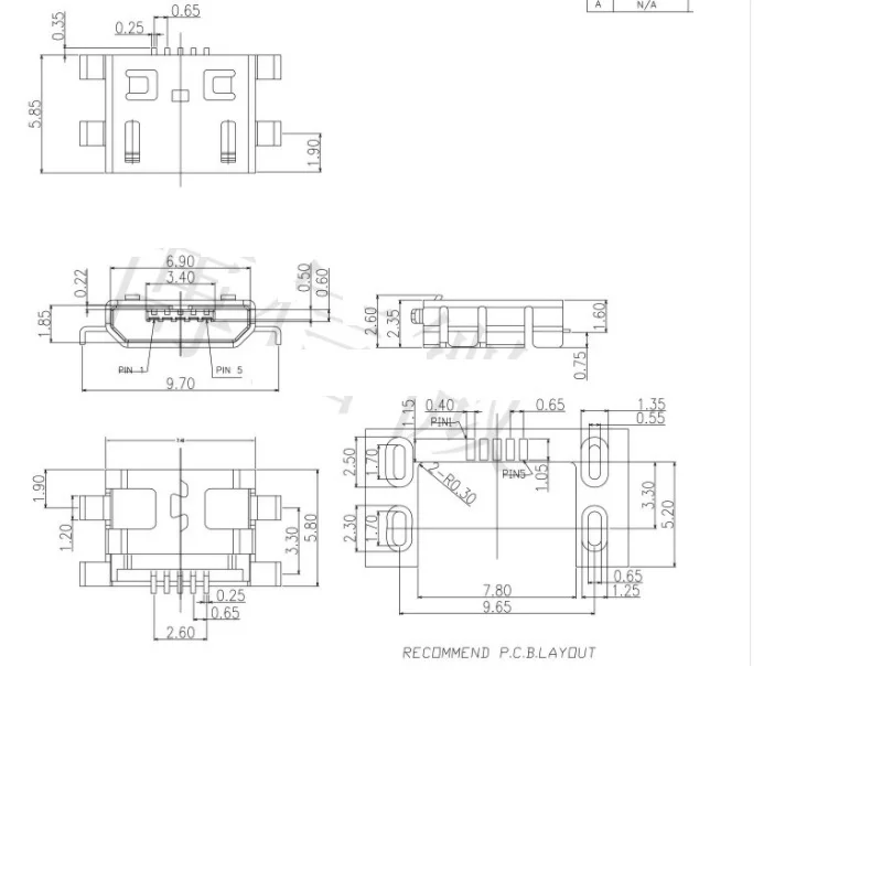 

10pcs Micro USB Connector 5pin heavy plate 0.8mm B type no side Female Jack For Mobile Mini USB repair mobile tablet Tail plug