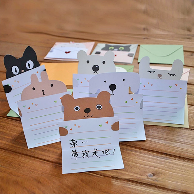 

9 Pcs Animal Cute Greeting Cute Animal Message Cards Mini Envelope Party Supply