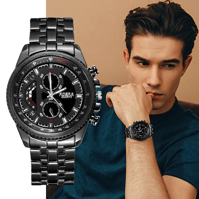 

Luxury Men's Watch Black Quartz Luxury Casual Business Wristwatch Casual Stainless Steel Watches for Men's Relogio Masculino