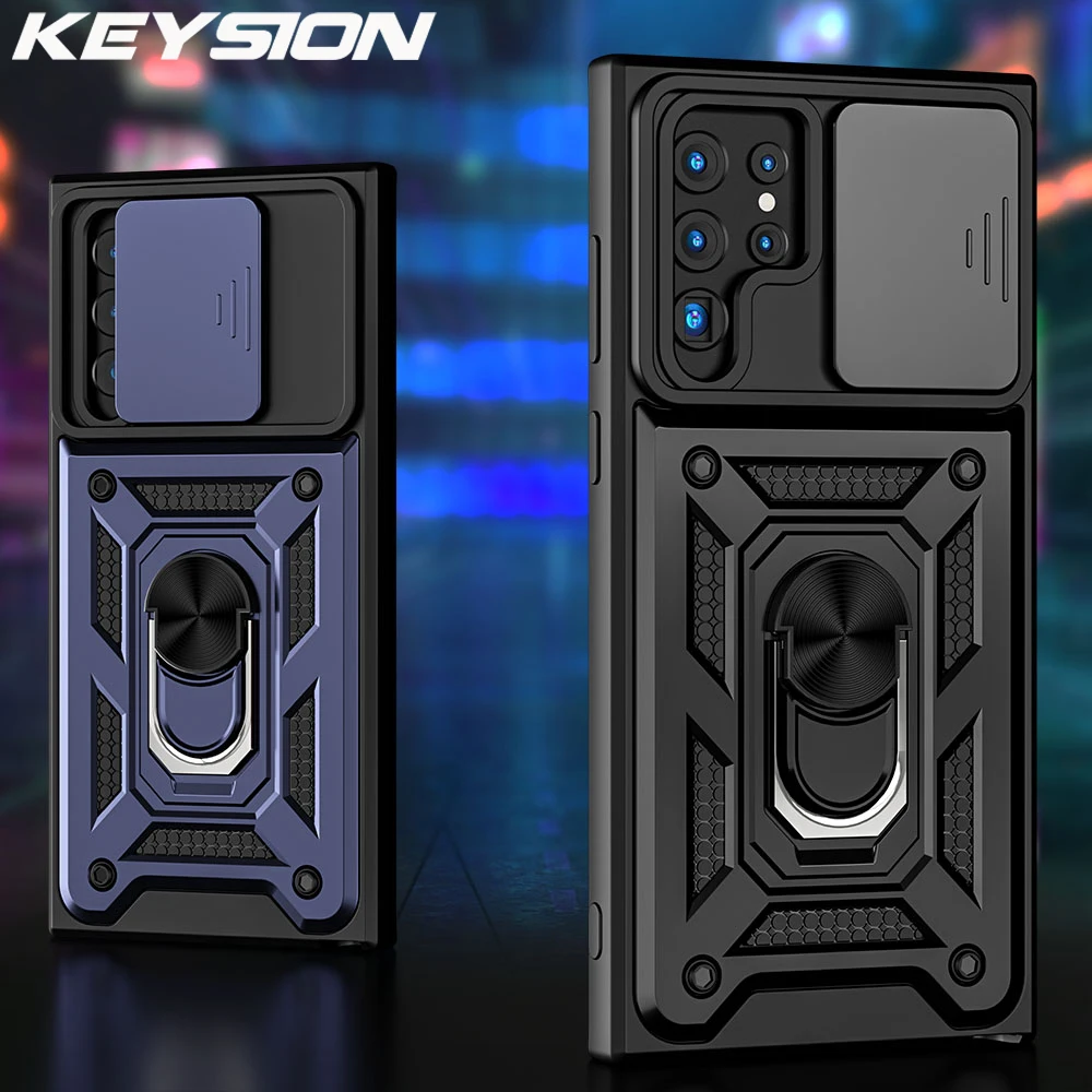 

KEYSION Shockproof Case for Samsung S22 Ultra 5G S22 Plus S21+ S20 FE Push Pull Camera Protection Phone Cover for Galaxy Note 20