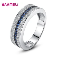cheap sale popular 925 sterling silver finger ring for women men unisex jewelry pink blue sapphire cubic zircon inlay paved