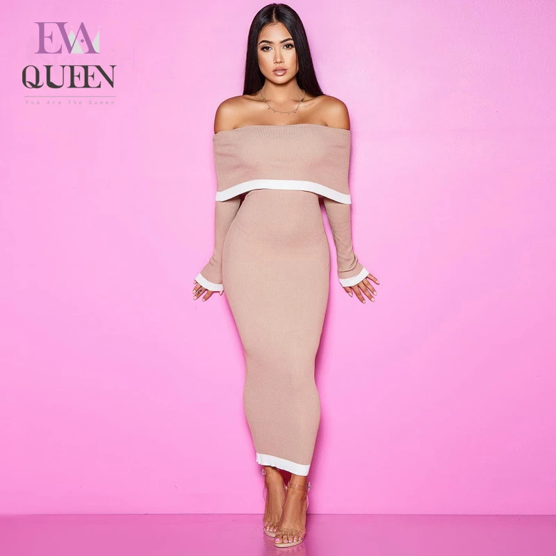 EvaQueen осенние сексуальные платья с открытыми плечами для вечерние Женское