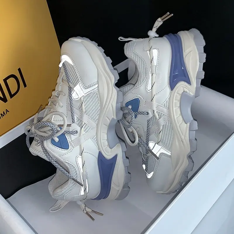 

Chunky Sneakers Women 2021 Spring Casual Lace Up Dad Platform Shoes Woman Fashion Designer Glitter Basket Vulcanized Shoes