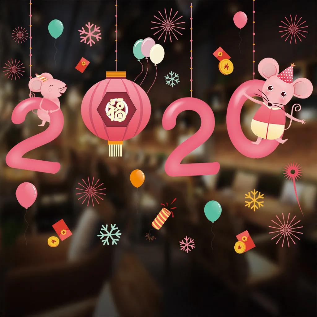 Новый год 2020 мультяшная мышь Рождественская наклейка на окно стены для украшения