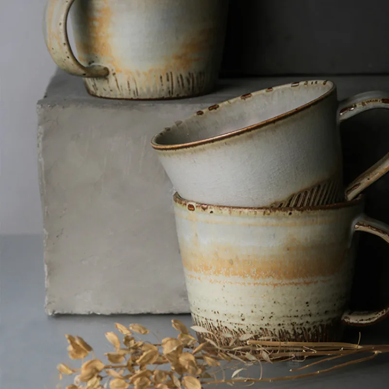Винтажная керамическая кружка японская ручной работы в стиле ретро для кофе