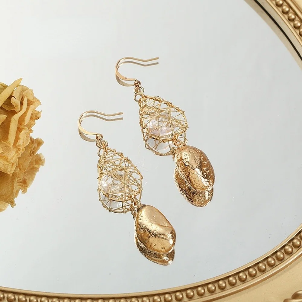 

Earrings with Golden Creek Stone Pendant Electroplating Pendant Bow 2021 Trend Long Tassel Women's Earrings Party Jewelry Design