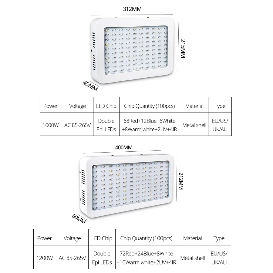 LED Grow Lights 1000W 1200W Full Spectrum Phyto Lamp 85-265V 100/120 LEDs Diode Fitolampy For Hydroponics Green House Plants Veg | Лампы и
