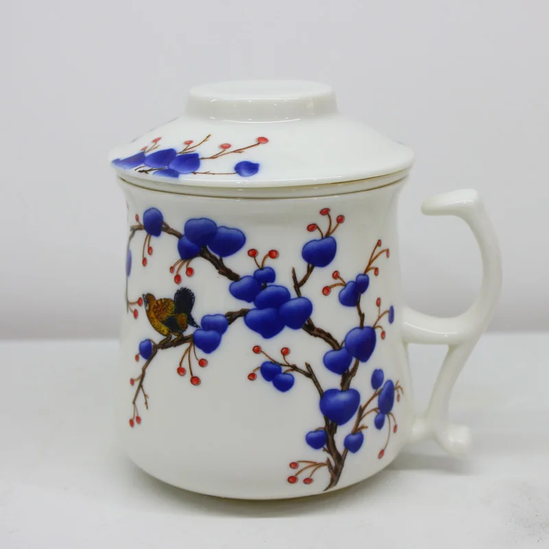 Ручная роспись китайский Стиль снега Чай стаканчик с крышкой для кубиков льда