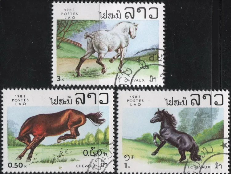 

3Pcs/Set Laos Post Stamps 1983 Horse Used Post Marked Postage Stamps for Collecting