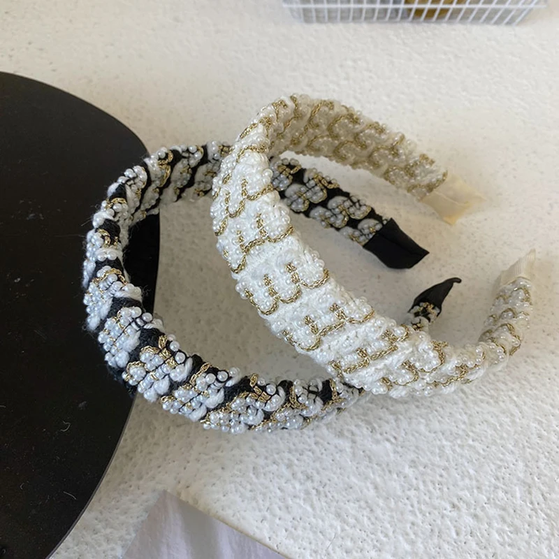 

Winter Pearl Wool Wide Brim Headband Fashion Hair Accessories Women's Woven Face Wash Hairband Boutique Cute Hair Hoop Headwear