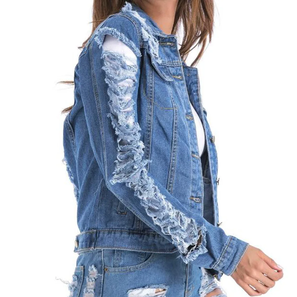 Женская джинсовая куртка-бомбер с длинным рукавом | одежда