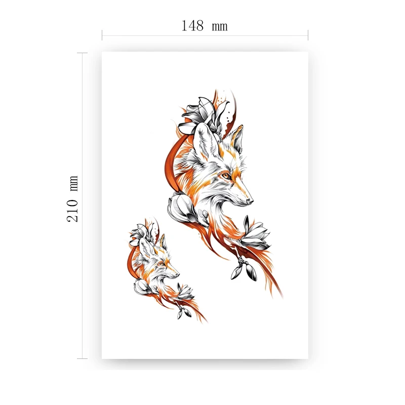 

Temporary Tattoo Sticker Watercolor Wolf Fox White Flower Sexy Chest Back Fake Tatoo Waterproof Flash Tatto Art for Woman Men
