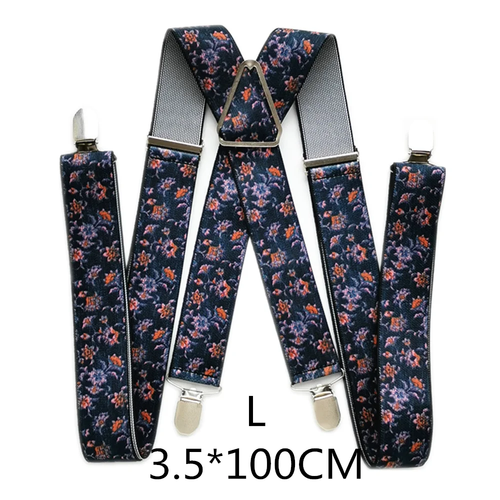 FLower-L-100cm 3,5 см ширина Пион цветок печати Подтяжки для мужчин мальчиков X Back Wo мужчин подтяжки юбка держатель для брюк рубашка Подвеска для взрослых - Цвет: FLower-L-100cm