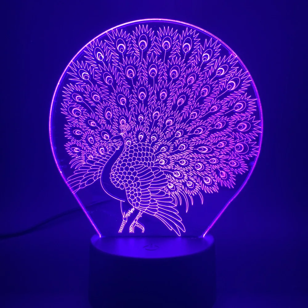 3d Визуальный лампа светильник эффект павлина для маленьких детская комната