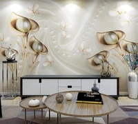 beibehang custom wallpaper hd 3d fashion calla lily butterfly silk water wave reflection tv background wall home decoration