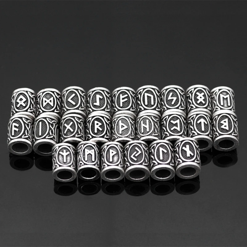 24 шт./компл. Футарк аксессуары для бороды викингов руны трубка отверстие 6 мм