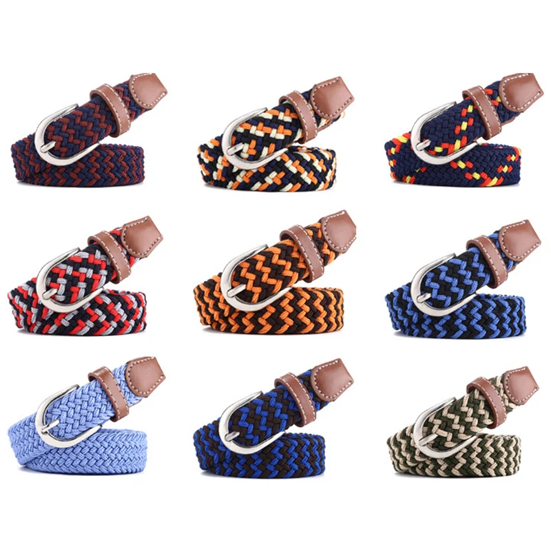 

New 2.5cm Wide Elastic Woven Belt Women Alloy Pin Buckle Belt Ladies High Quality Canvas Belt Cinturones Para Mujer Jeans Belts