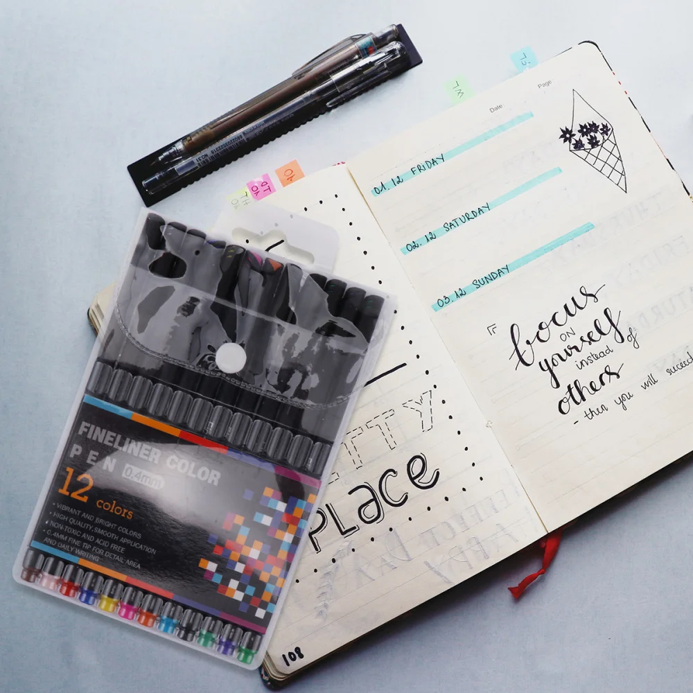 

12pcs Journal Planner Pens Colored Pens 12 Colors Fineliner Pens for Journal