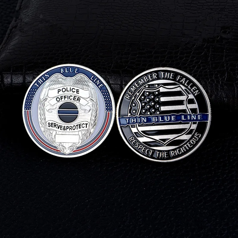 

US Law Enforcement Police Officers Thin Blue Line St. Michael Challenge Coin Set Commemorative Gift Collectibles Collection 6pcs