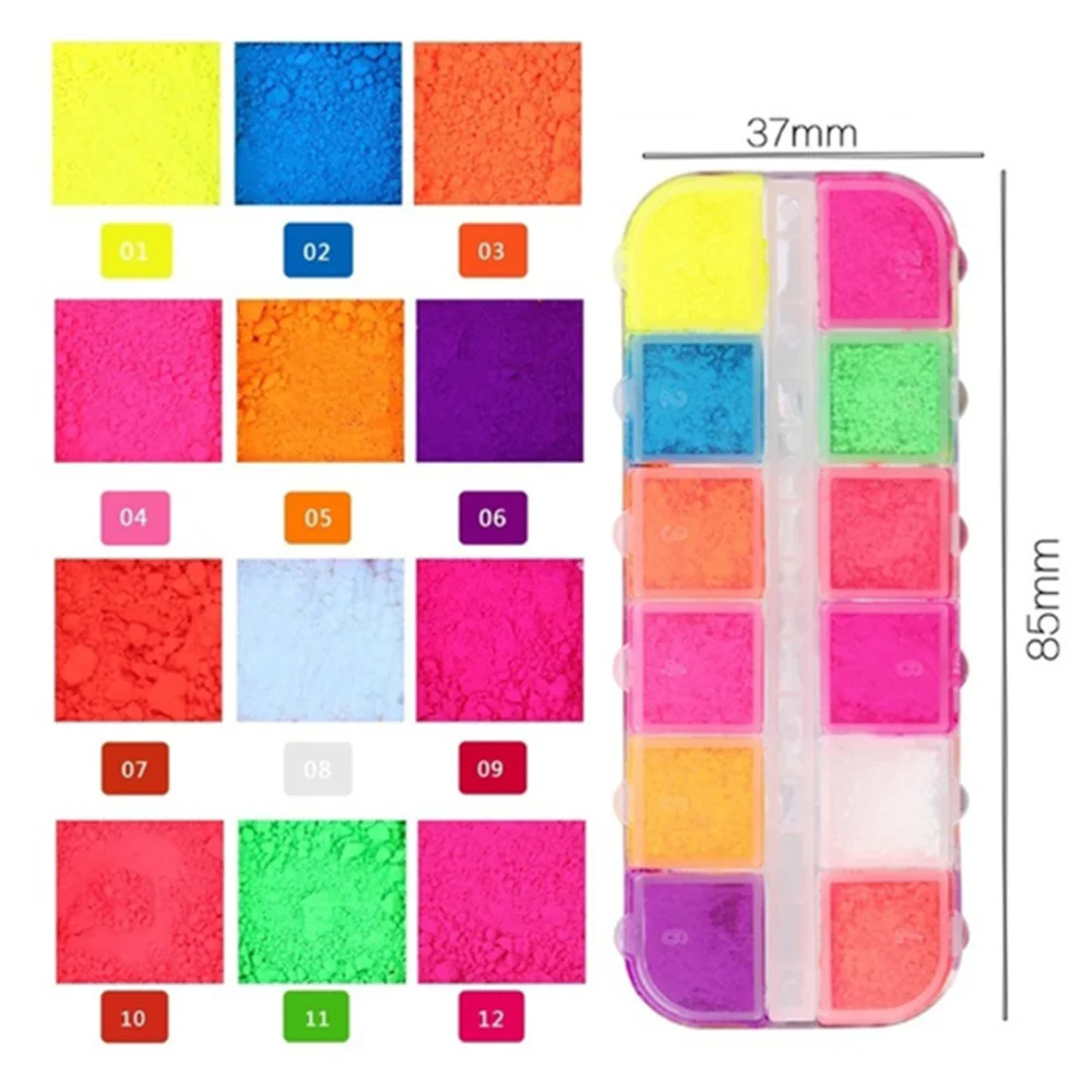 12 Цветов/коробка Свободные Тени для век порошковый флуоресцентный неоновый