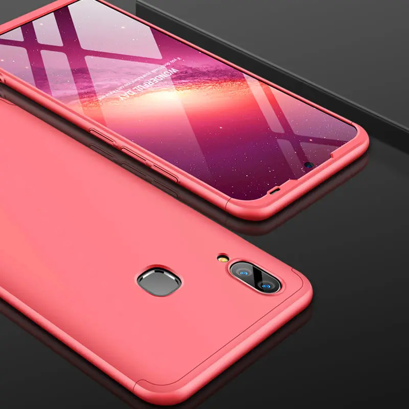 Vivo Y91 Y93 Y95 360 чехол 360 градусов полный чехол матовый чехол для Vivo Y 91 93 95 VivoY95 VivoY93 противоударный чехол со стеклянной пленкой - Цвет: Rose gold