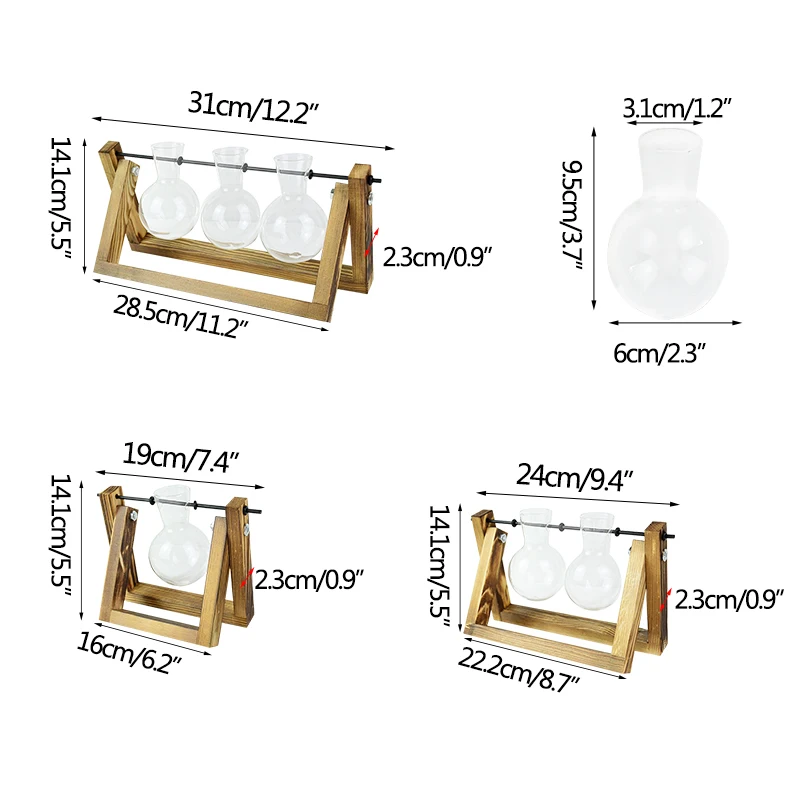 

Terrarium Creative Hydroponic Plant Transparent Vase Wooden Frame Glass Vase Home Tabletop Plant Bonsai Decoration Flower Vases