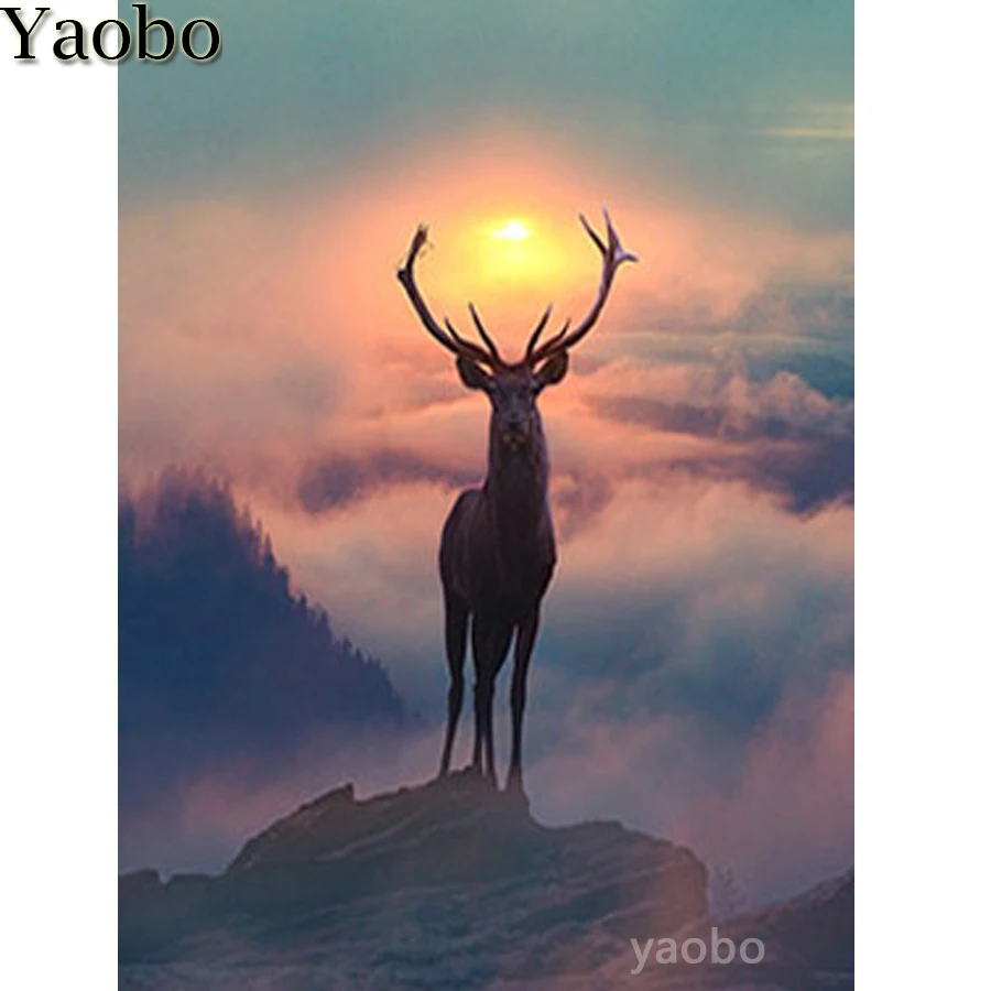 

5D DIY Diamond Painting Sunrise the scenery deer Diamond Embroidery Diamond Mosaic Full Square round drill Home Decoration gift