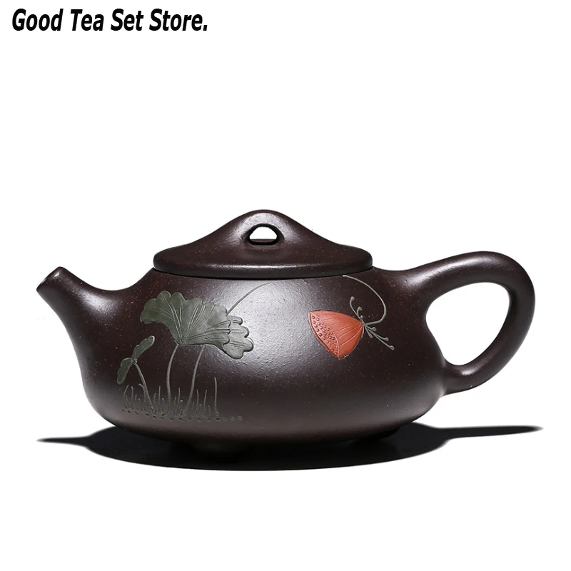 Чайный горшок Yixing из фиолетовой глины черный золотой Стальной чайник