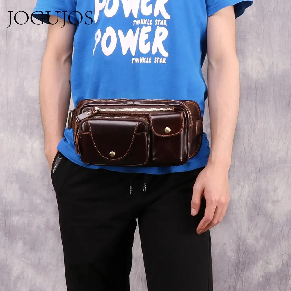 Мужская нагрудная сумка JOGUJOS из натуральной кожи сумочка слинг через плечо в