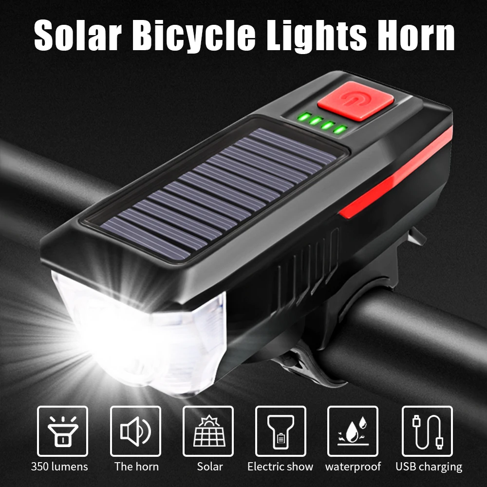 CYCLINGBOX Велосипедный фонарь передний солнечный T6 LED с USB-зарядкой 3 режима фонарика с гудком аксессуары головного фонаря для MTB велосипедного света.