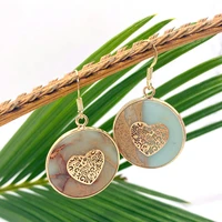 natural round shoushan stone earrings gold colored semi precious stone stainless steel patch pendants for friends lovers gifts