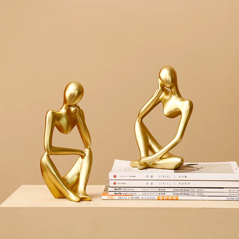 

Nordic Abstract Character Golden Decoration Creative Home Ornament Drawing Room Office Sandstone Decor gift statue Sculpture