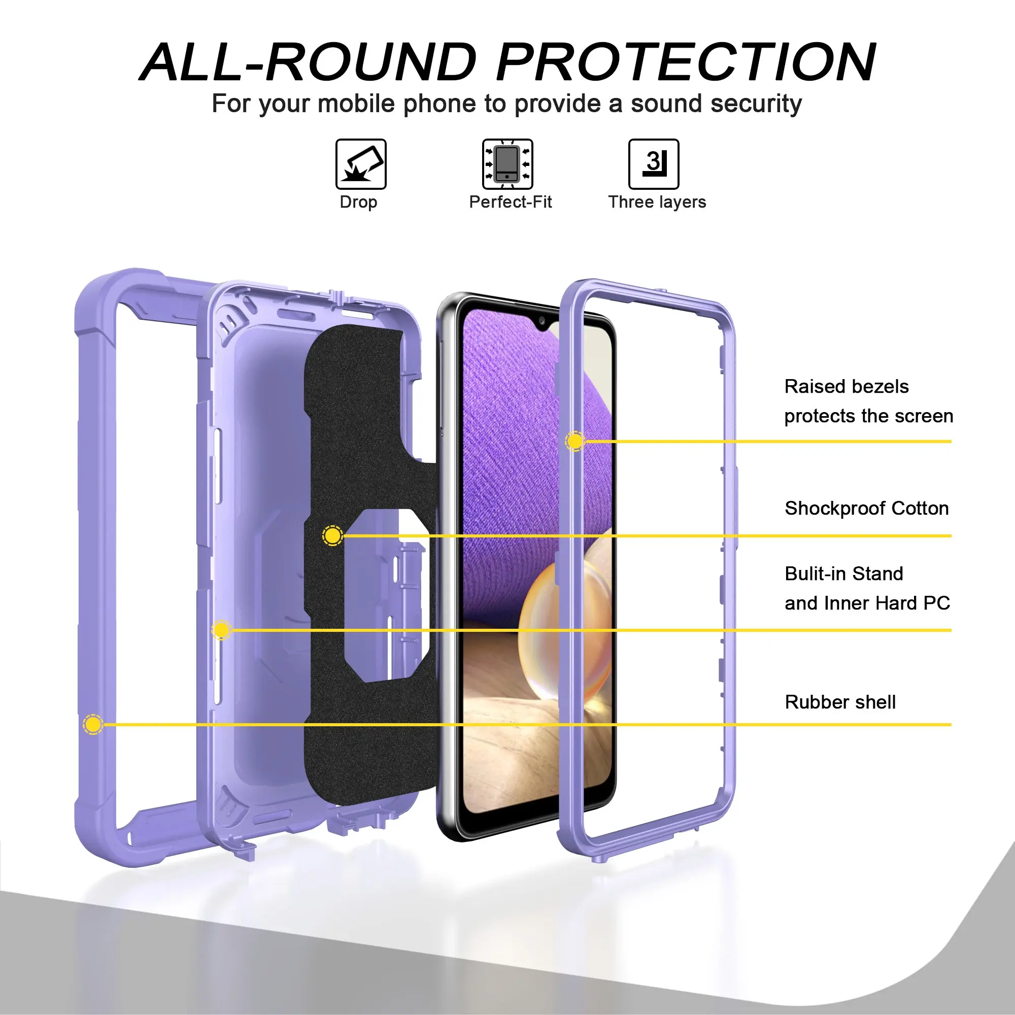 for Samsung Galaxy A12 A32 A52 A72 5G Case, Military Grade Protective Phone Case Cover with Ring Kickstand for Galaxy A52 5G
