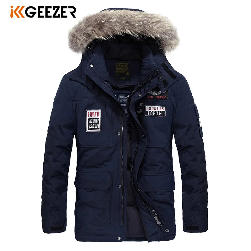 Зимняя куртка мужские пуховые пальто 80% белый утиный пух теплые куртки с