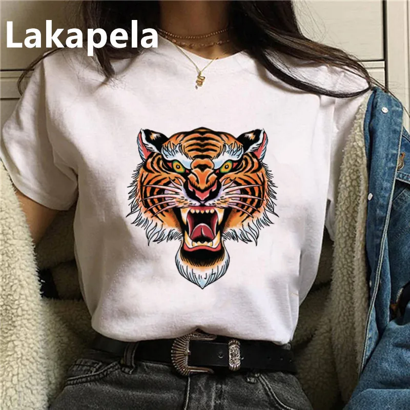 Футболка женская с тигровым принтом в стиле Харадзюку коротким рукавом топ