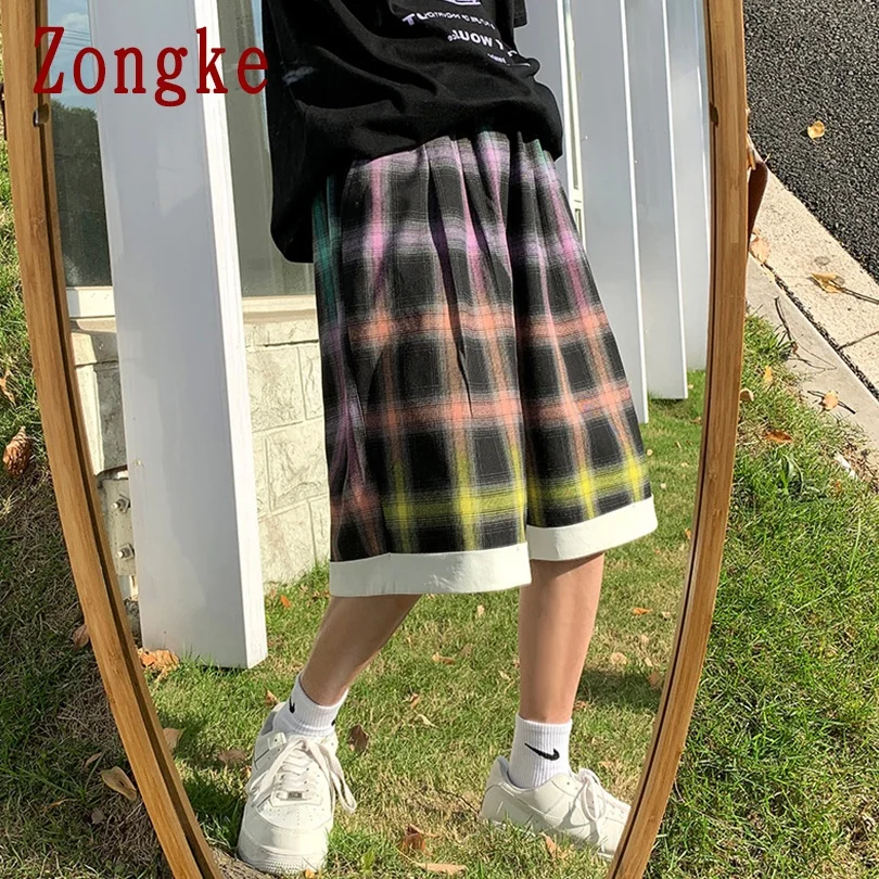

Zongke Plaid Summer Men Shorts Cotton Casual Workout Shorts Men Clothing Drawstring M-4XL 2021 New Arrivals