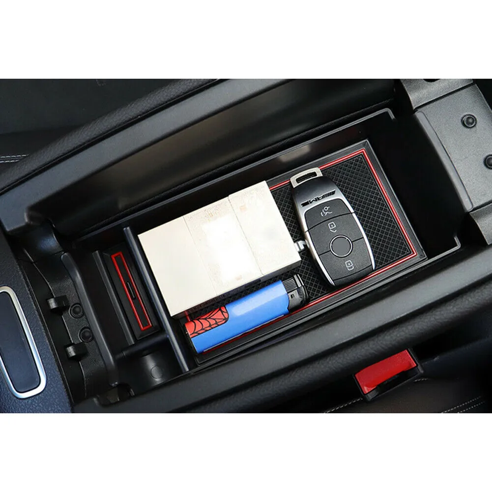 

Matte Black Armrest Tray Storage Box ABS Plastic CLA GLA For Mercedes-Benz