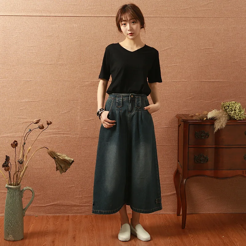 Бесплатная доставка 2021 S XXL модные новые джинсовые длинные юбки до середины икры