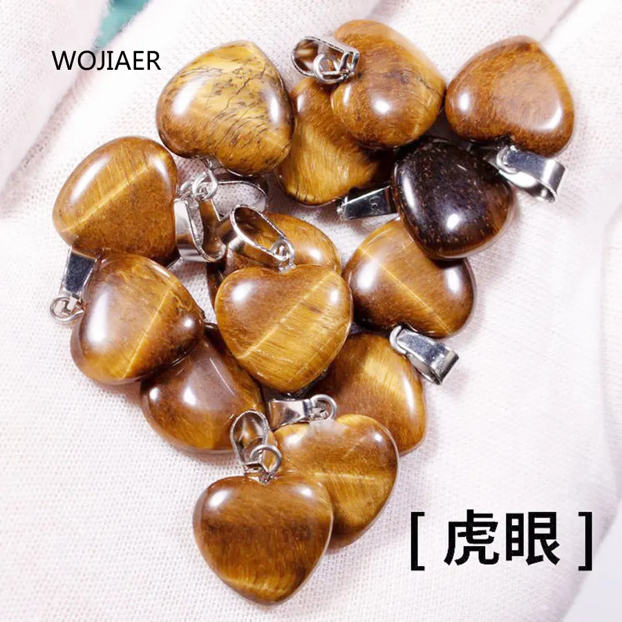 

WOJIAER 1Pcs 2021 Girl Women Love Heart Natural Gem Stone Charms Pendants Tiger s Eye Reiki for Jewelry Making Necklace ZM0596