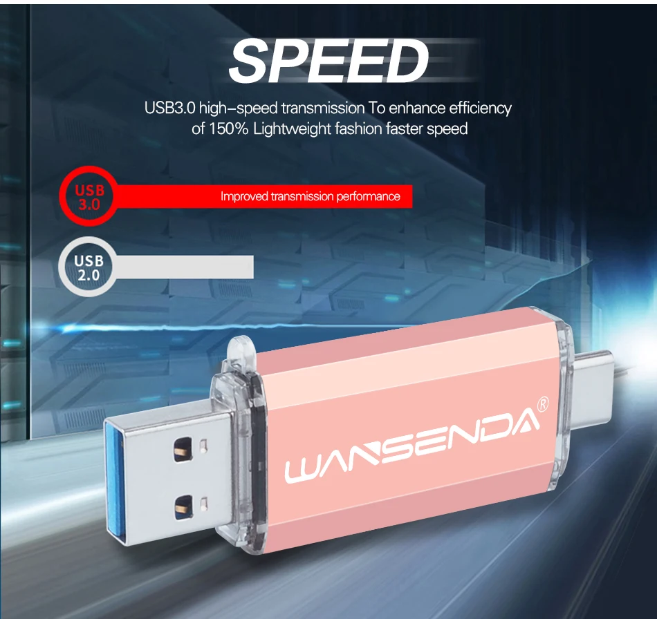 Usb 3,0 WANSENDA type C OTG флеш-накопитель металлический USB флэш-накопитель 16 ГБ 32 ГБ 64 Гб 128 ГБ 256 ГБ usb-носитель Флешка с углублением под большой палец-накопитель