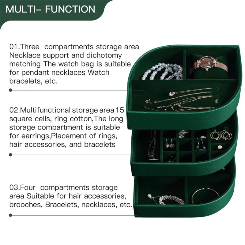 3-Layers Luxury Large Leather Jewelry Storage Box Tray Women Jewelry Organizer Case Earrings Ring Necklace Casket Jewellery Box