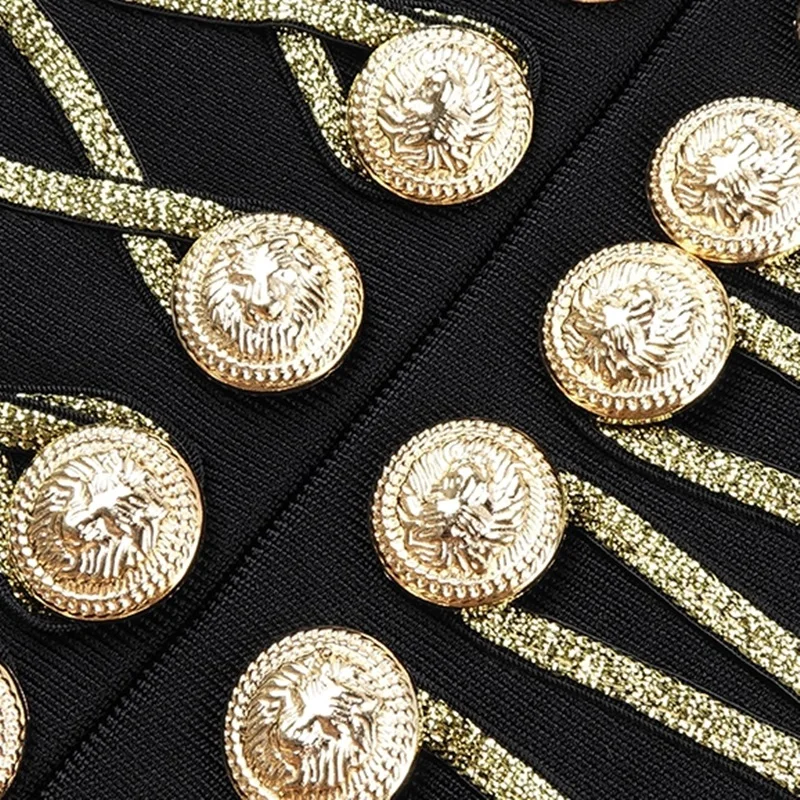 Женский бандажный костюм из двух предметов с золотыми кнопками без рукавов