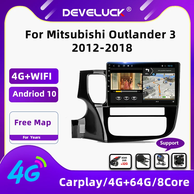 Автомагнитола на Android 10 для Mitsubishi Outlander 3 2012 2018 4 Гб + 64 8 ядер 48EQ мультимедийный