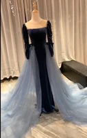elegant saudi arabic evening dresses dark blue mermaid long train prom gowns 2021 dubai evening gowns ld04345