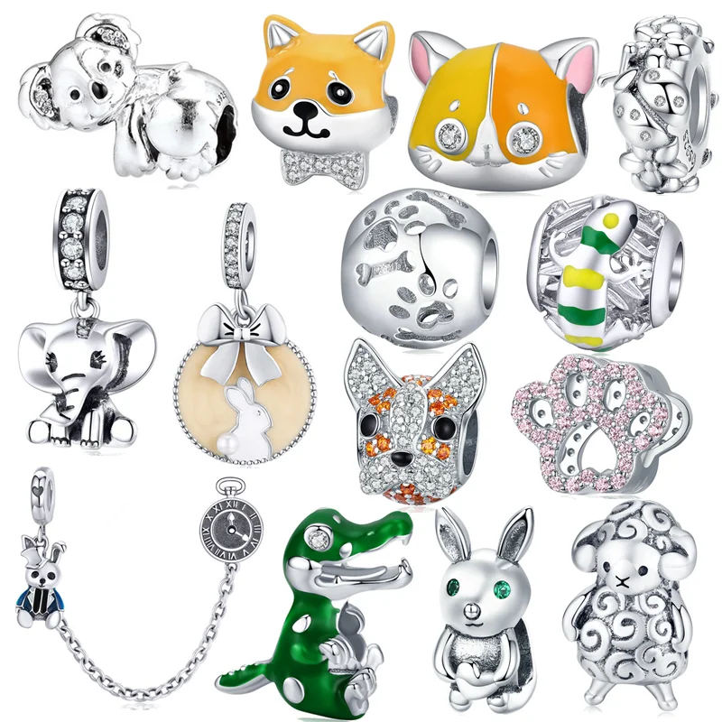 Браслет в Европейском стиле серебро 925 пробы оригинал желтая эмаль собака кошка