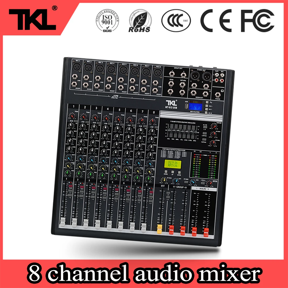 

TKL профессиональная 8-канальная DJ звуковая микшерная консоль сценический цифровой аудио микшер bluetooth встроенные эффекты реверберации