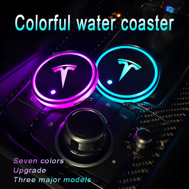 

Car Logo 7 Colors LED Light Automotive Cup Mat Luminous Car Water Coaster For Tesla Logo Model 3 S Y X Auto Accessories