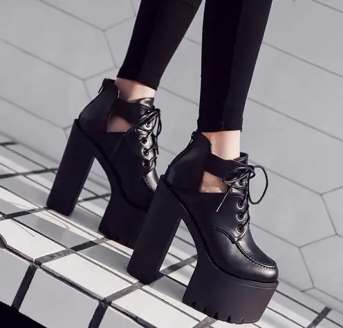 Модные женские готические сапоги ботильоны на шнуровке обувь в стиле панк очень