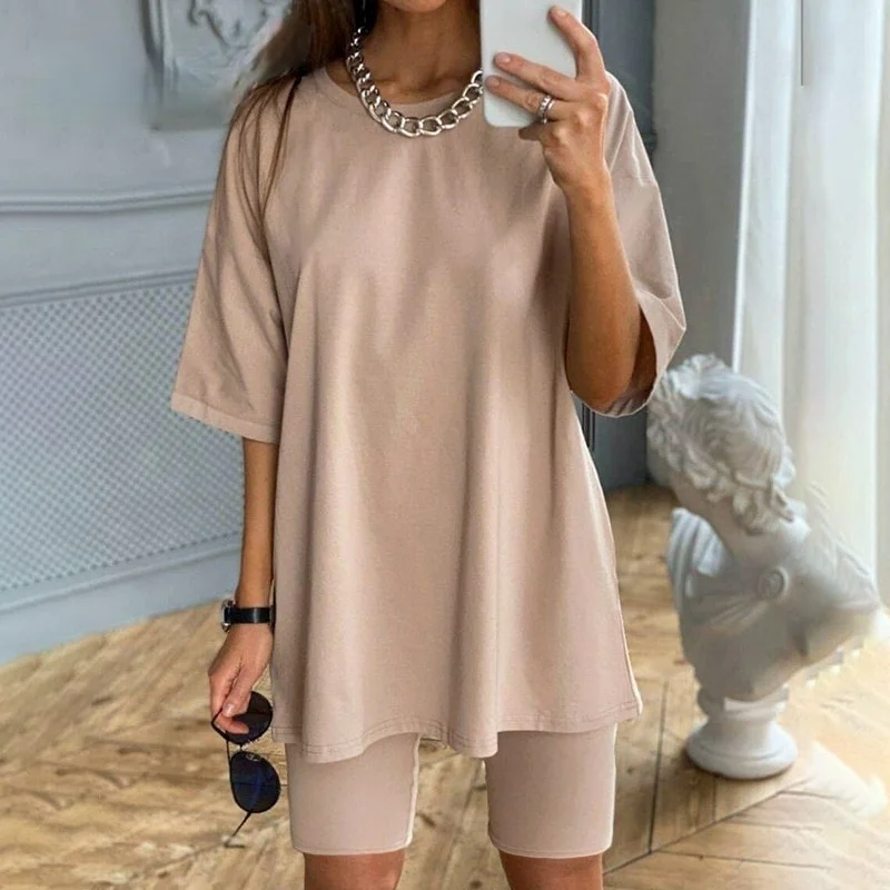 

Casual solid women's two piece suits with belt Home fashion bicycle sets Sports shorts tracksuit suit Spring summer 2021